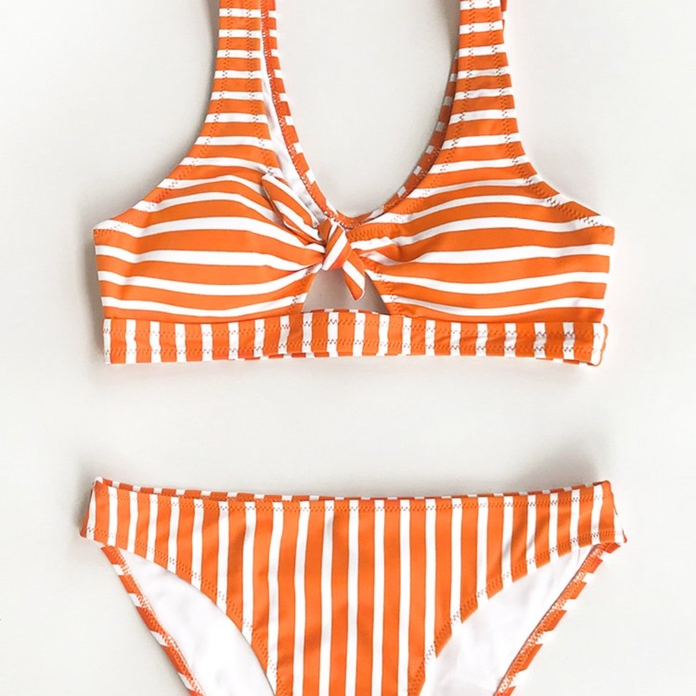 orange and white bikini